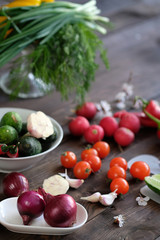 fresh vegetables on old rustic wooden table