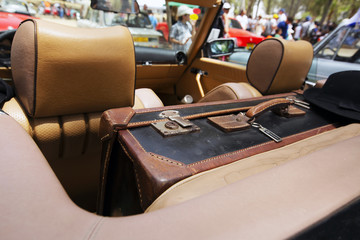ISRAEL, PETAH TIQWA - MAY 14, 2016:  Exhibition of technical antiques. Car interior view with 