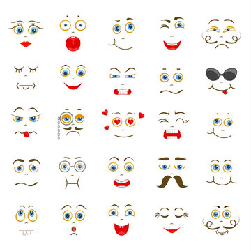 Set of vector smileys. Characters with different facial expressions. Collection of emotions.