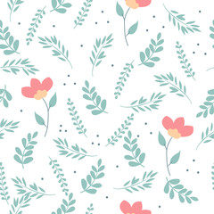 Seamless cute floral vector pattern background. Flower pattern on white background.