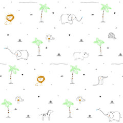 Seamless pattern background with African funny childish animals.