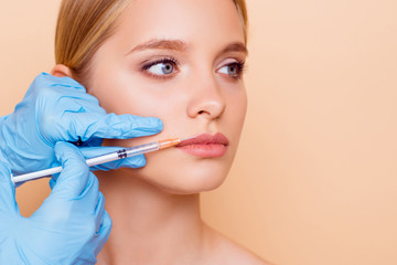 Perfection wellness wellbeing concept. Close up cropped portrait of stylish pretty nude natural...