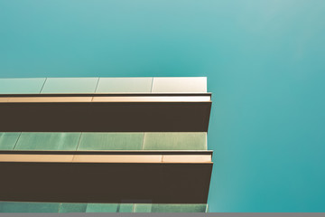 Part of the building against the blue sky in Tel Aviv.