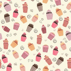 Seamless pattern with cupcakes vector  illustration 