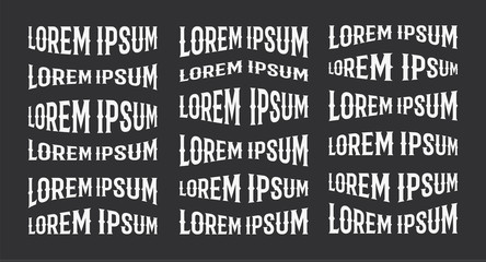Lorem ipsum vector logo design element template, distorted text, retro serif font on black background.