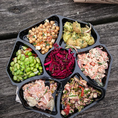 Plate of Seafood and Sides Food Hall Copenhagen Denmark 