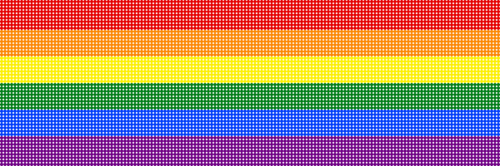 Rainbow banner of colorful dots texture on transparent (white) background. Colors of LGBT pride flag, symbol of lesbian, gay, bisexual, transgender, and questioning (LGBTQ). Vector illustration, EPS10