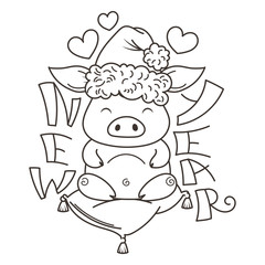 Cute cartoon pig in love. Symbol of New 2019 Year