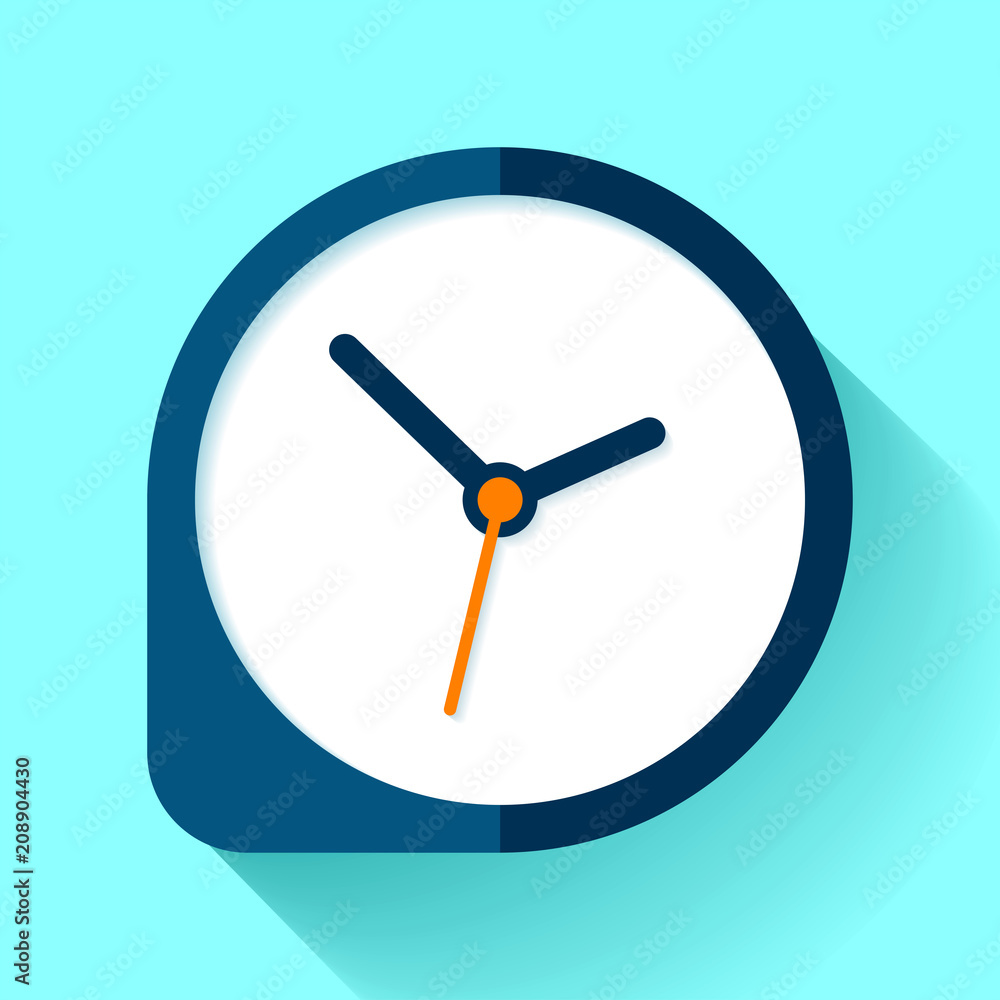 Aufkleber clock icon in flat style, round timer on blue background. simple business watch. vector design eleme