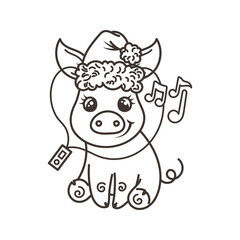 Fototapeta premium Happy New 2019 Year card with cartoon baby pig. Small symbol of holiday.
