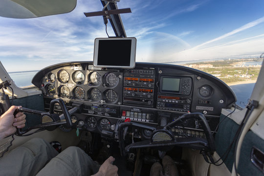 View from the cockpit. Navigation devices.