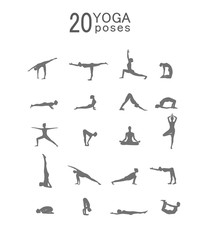 Set of Woman doing yoga exercises set.