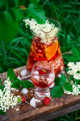 Elderflower, strawberry and rose wine sangria.