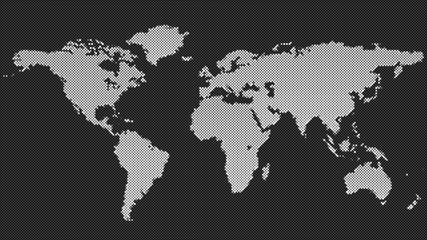 Halftone circle pattern world map background - vector illustration