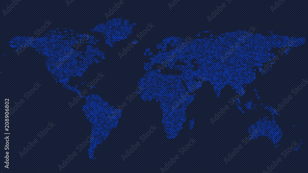 Aufkleber halftone world map background - vector graphic design from dots