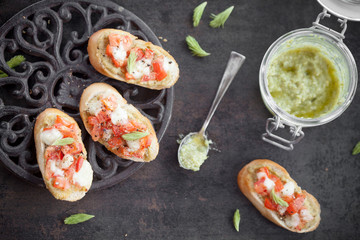Bruschetta with spruce sprout pesto
