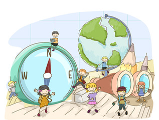 Stickman Kids Geography Tools Illustration © BNP Design Studio