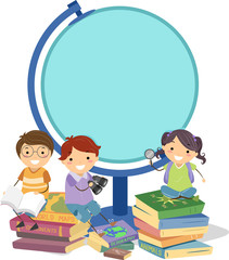 Stickman Kids Geography Globe Frame Illustration © BNP Design Studio