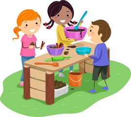 Stickman Kids Make Mud Pie Illustration