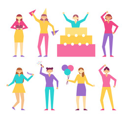 Characters from Birthday Party in Cone Hats Set