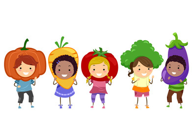 Stickman Kids Vegetable Costume Illustration