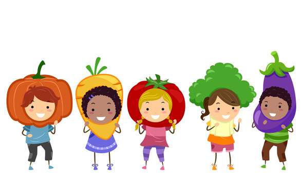 Stickman Kids Vegetable Costume Illustration