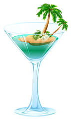 Summer refreshing cocktail tropical island with palm tree