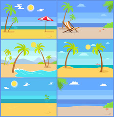 Fototapeta na wymiar Set Tropical Coastline Views Vector Illustrations