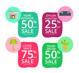 Stylish Home Interior Elements Sale Stickers Set