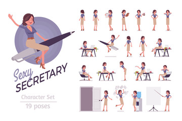 Female office sexy secretary ready-to-use character set - obrazy, fototapety, plakaty