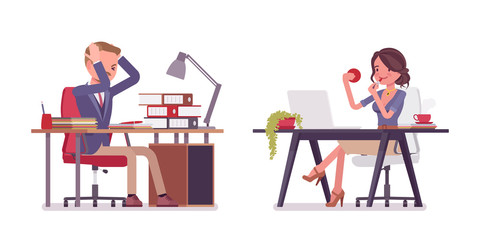 Male and female office secretary at the desk