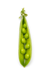Green pea pod on a white background