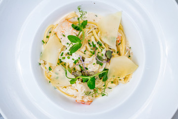 Linguini pasta with crab