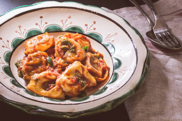 Italian Tortellini with Homemade Tomato Sauce and Mozzarella Cheese