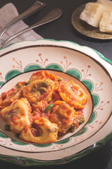 Italian Tortellini with Homemade Tomato Sauce and Mozzarella Cheese