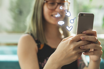 Woman using her Mobile Phone, Internet Social Media Network Digital