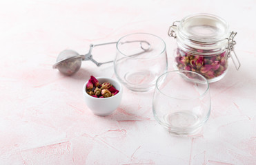 Tea from dried rose buds
