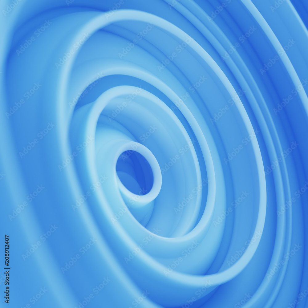 Poster blue twisted spiral shape abstract 3d render with dof