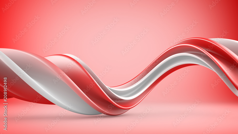 Poster red twisted spiral shape 3d rendering