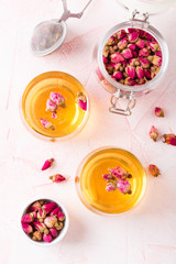 Tea from dried rose buds
