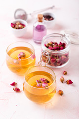 Tea from dried rose buds
