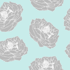 Seamless hand drawn floral pattern for  textile, fabric, paper, wallpaper. Peony flowers on the blue background.