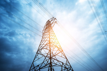 high voltage post.High-voltage tower sky background.