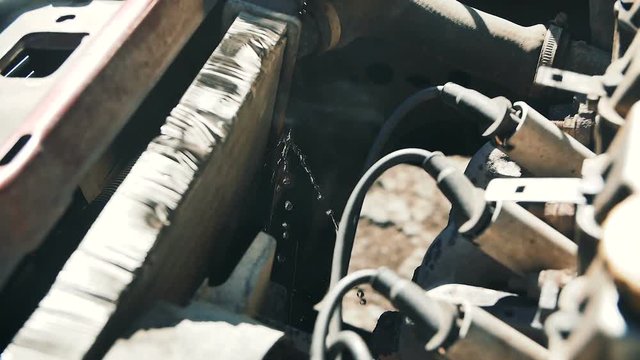 leak in the radiator of a car