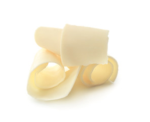 Chocolate curls on white background