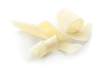 Chocolate curls on white background