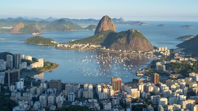 Pao Acucar or Sugar loaf mountain and the bay of Botafogo, Rio de Janeiro, Brazil, South America - 4K time lapse