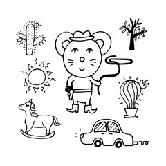 Основные RGBBlack-and-white mouse the cowboy with a lasso and in a hat.