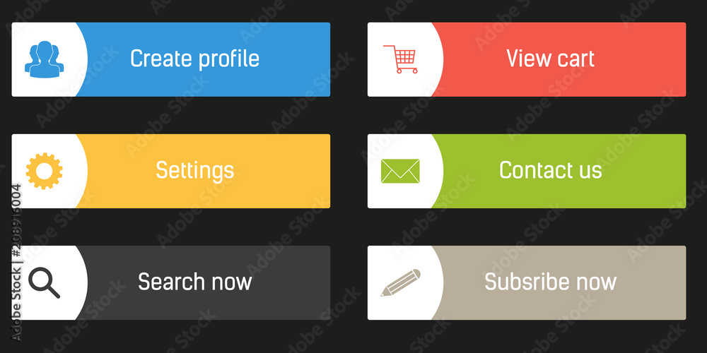 Poster set of 4 colorful rectangle buttons - labels - badges with white wedge, isolated on black, website e