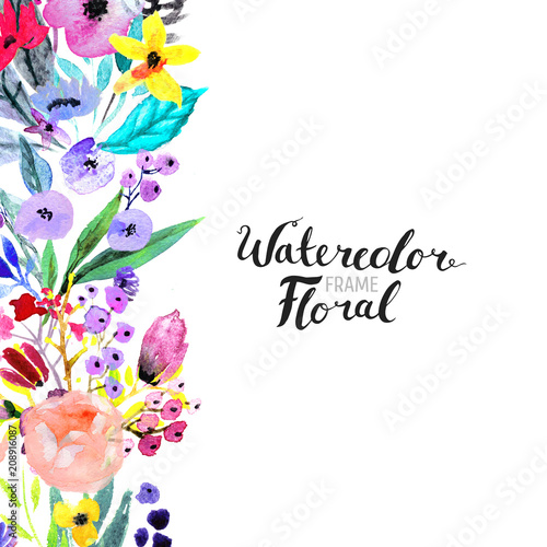 Watercolor Floral Background Hand Painted Border Of Flowers Good